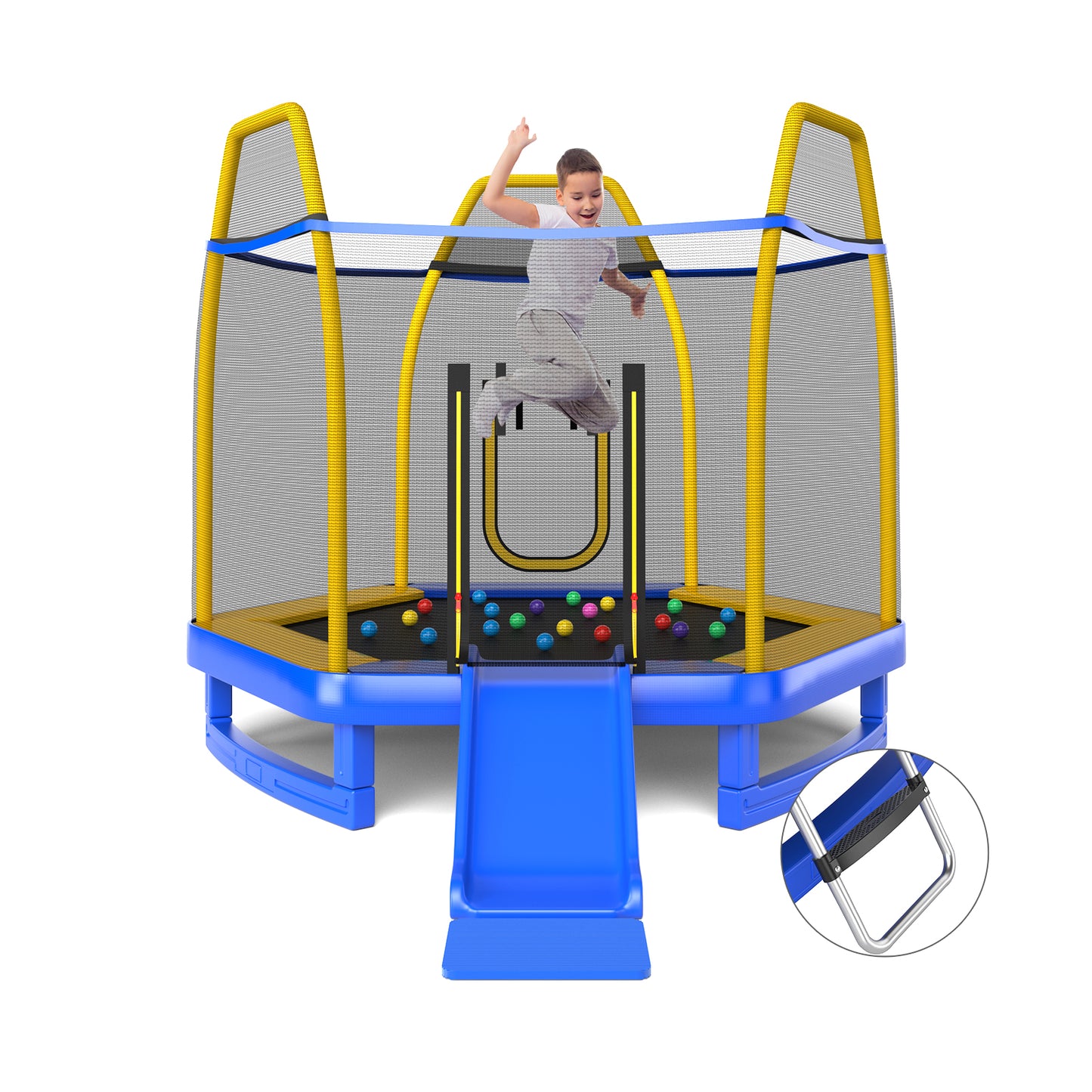 7 Feet Trampoline with Ladder and Slide for Indoor and Outdoor-Blue-(1 Box- unassembled)
