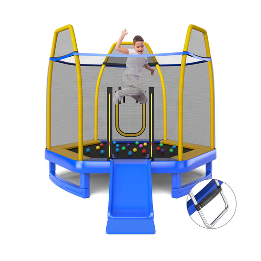 7 Feet Trampoline with Ladder and Slide for Indoor and Outdoor-Blue-(1 Box- unassembled)