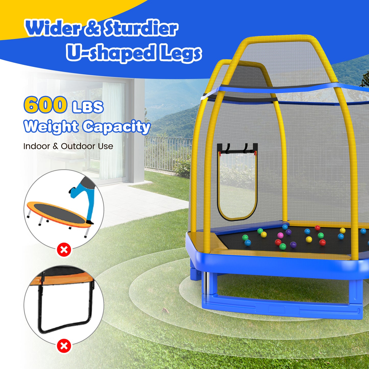 7 Feet Trampoline with Ladder and Slide for Indoor and Outdoor-Blue-(1 Box- unassembled)