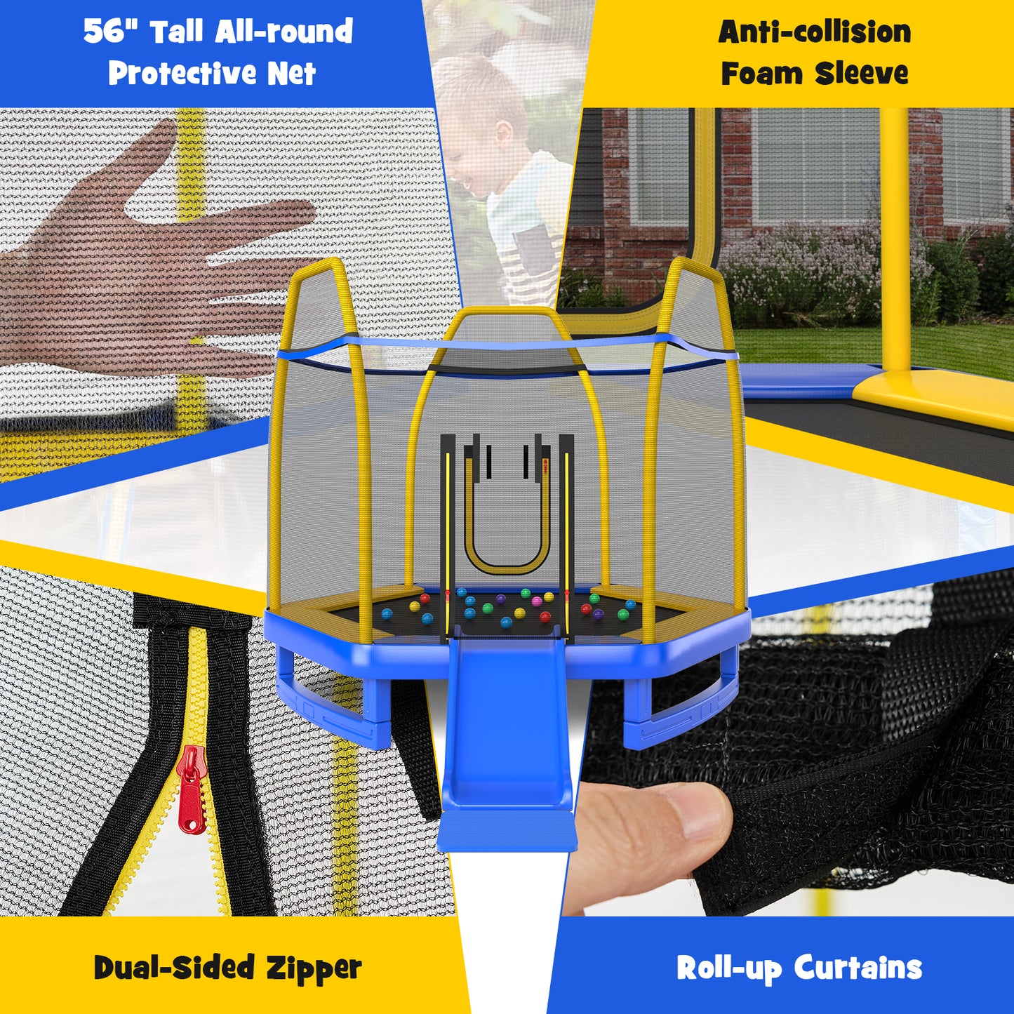 7 Feet Trampoline with Ladder and Slide for Indoor and Outdoor-Blue-(1 Box- unassembled)