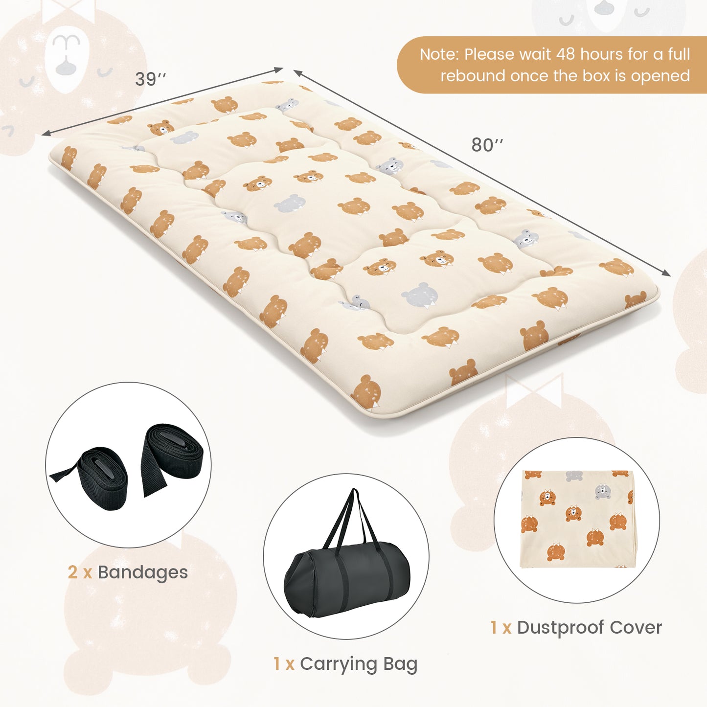 Foldable Futon Mattress with Washable Cover and Carry Bag for Camping-Full Size