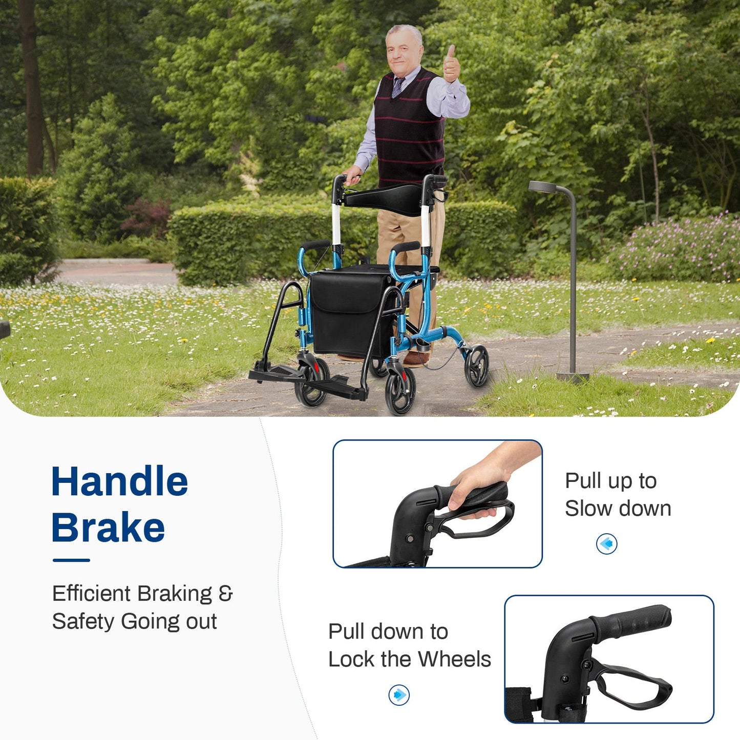 NO TAX, Folding Rollator Walker with 8-inch Wheels and Seat-Navy
