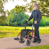 NO TAX, 2-in-1 Adjustable Folding Handle Rollator Walker with Storage Space-Red