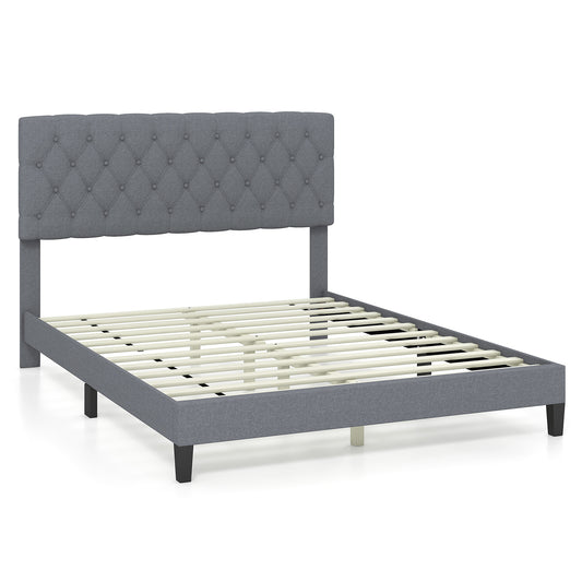 Queen Size Upholstered Platform Bed with Button Tufted Headboard (1 Box, Assembly Required)