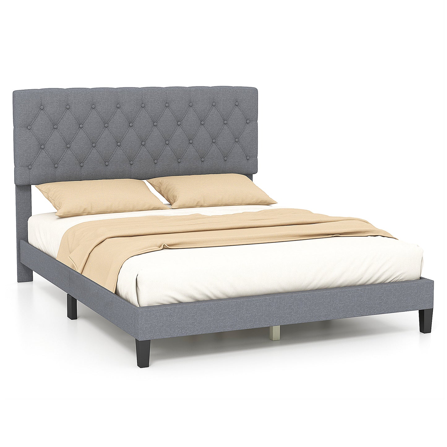 Queen Size Upholstered Platform Bed with Button Tufted Headboard (1 Box, Assembly Required)