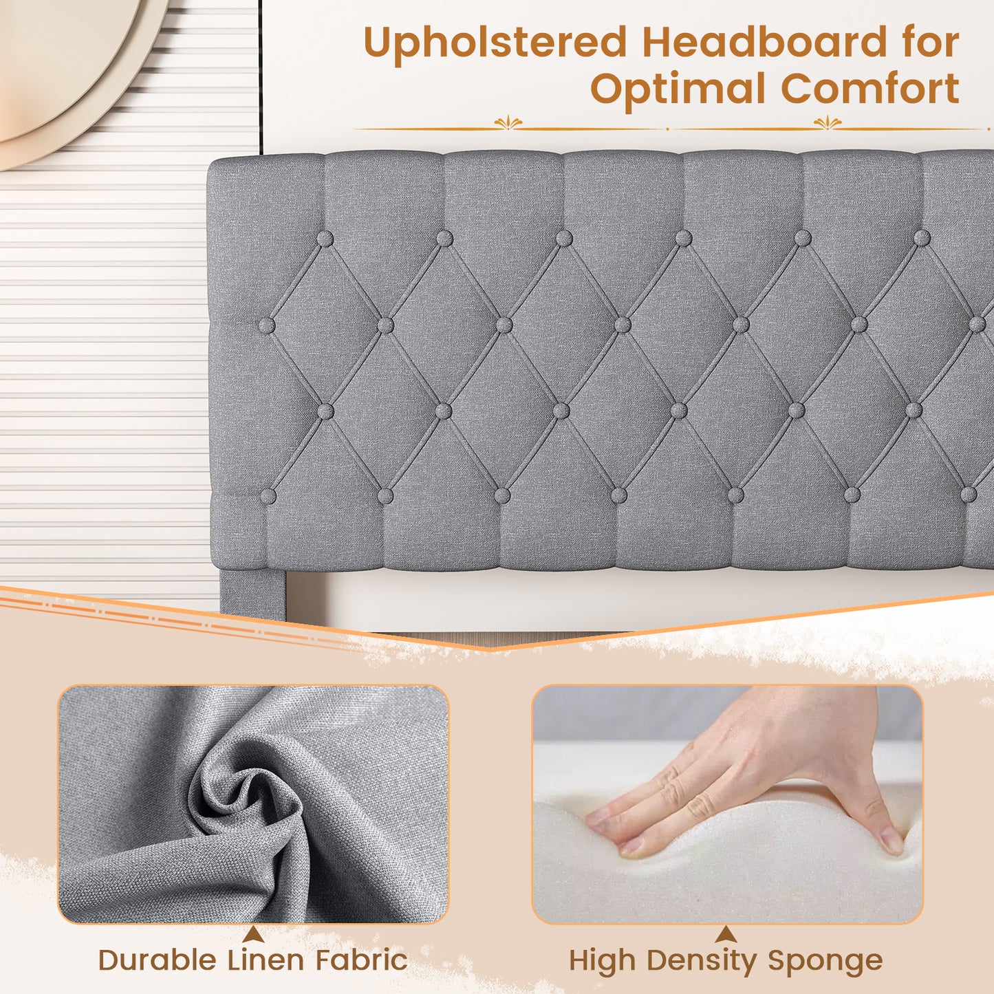 Queen Size Upholstered Platform Bed with Button Tufted Headboard (1 Box, Assembly Required)