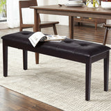 Upholstered Dining Room PU Bench Solid Wood Button Tufted-Brown (Fully Asembled)