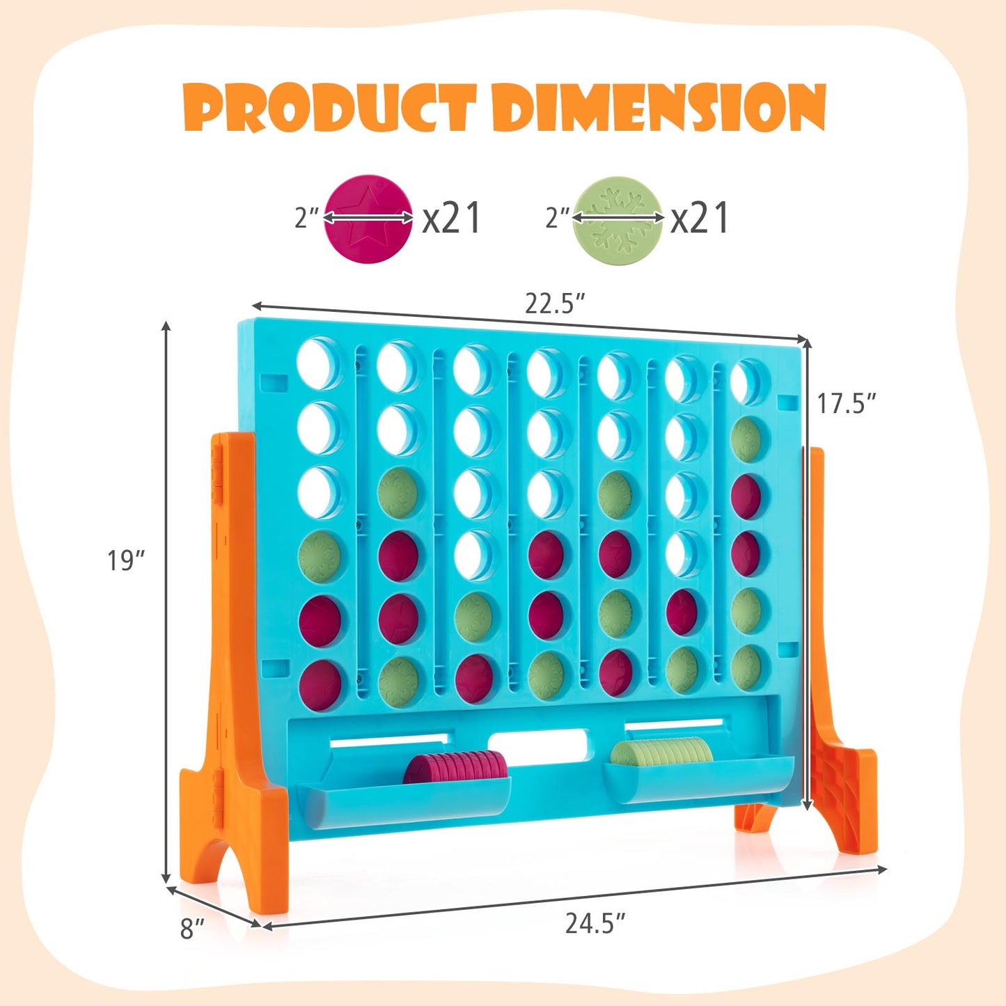 24.5``  4-to-Score Connect Game Set with Carrying Bag and 42 Coins-Orange