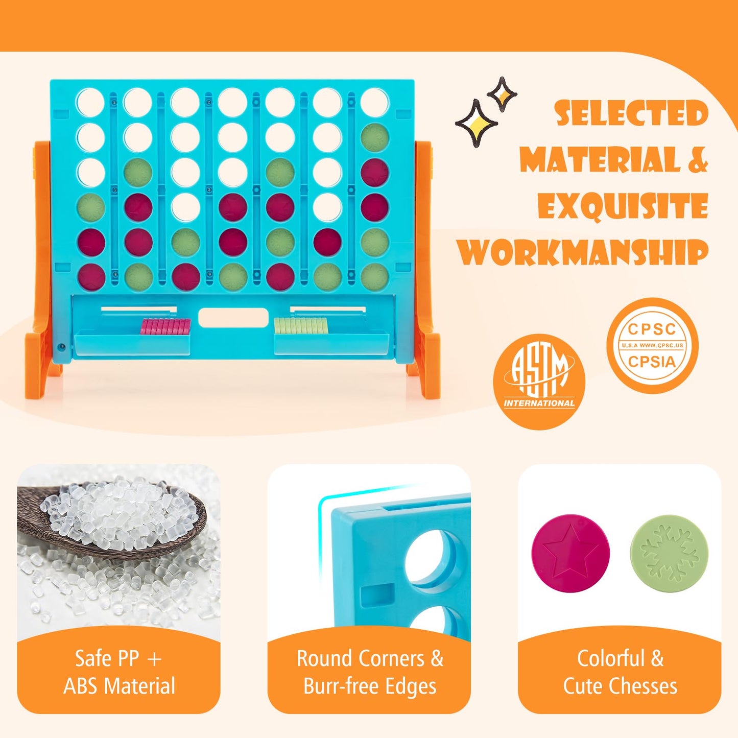 24.5``  4-to-Score Connect Game Set with Carrying Bag and 42 Coins-Orange
