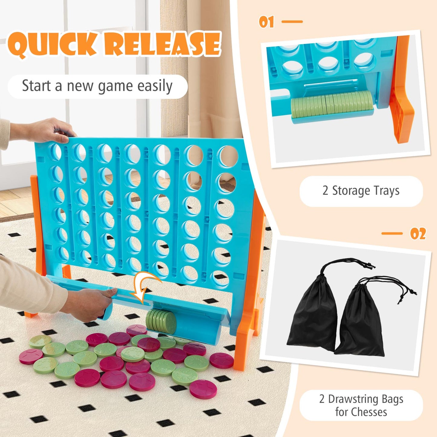 24.5``  4-to-Score Connect Game Set with Carrying Bag and 42 Coins-Orange