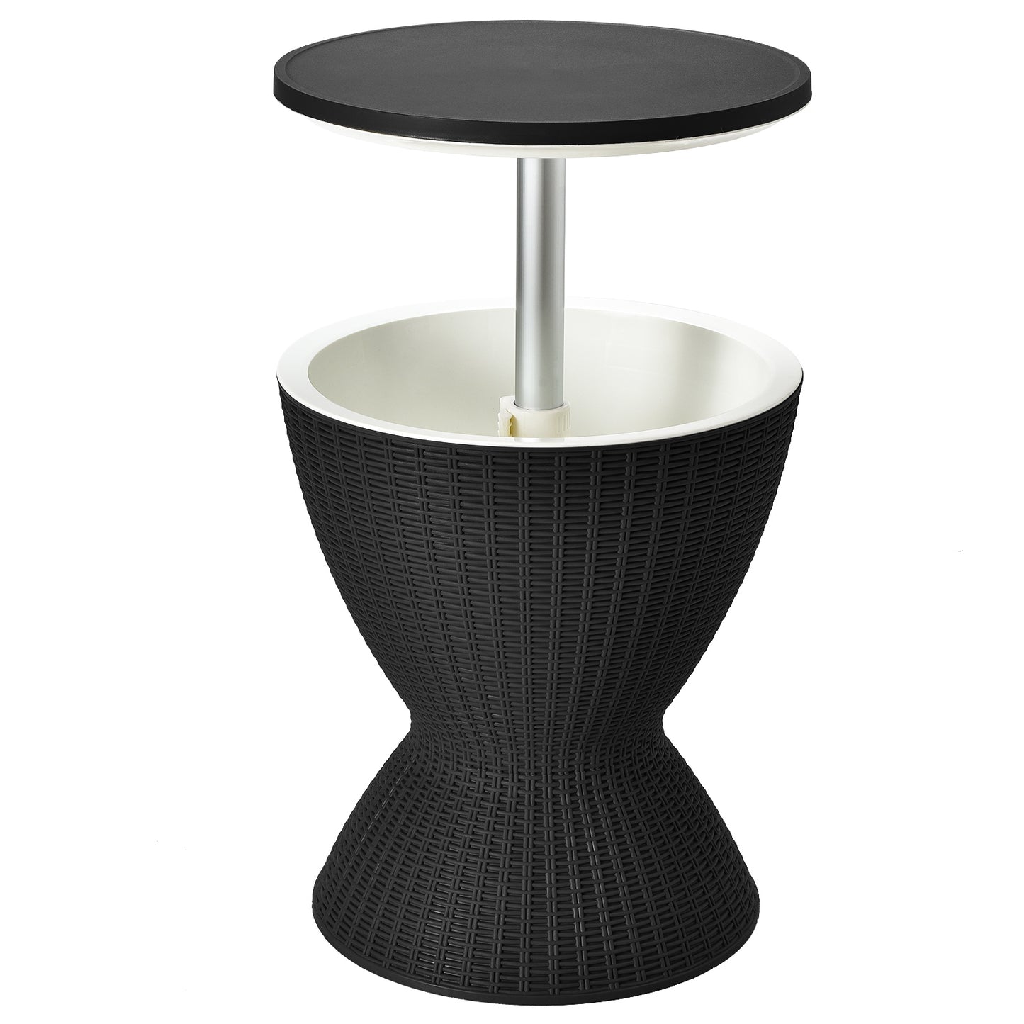 SPECIAL - NO TAX - 3 in 1 8 Gallon Patio Rattan Cooler Bar Table with Adjust Ice Bucket-Black