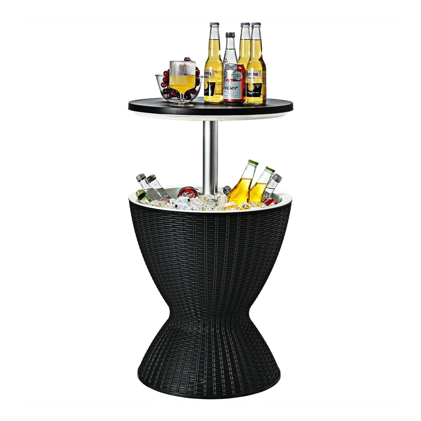 SPECIAL - NO TAX - 3 in 1 8 Gallon Patio Rattan Cooler Bar Table with Adjust Ice Bucket-Black