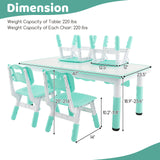 Kids Table and Chairs Set for 4 with Graffiti Desktop-Green (1 Box, Unassembled)