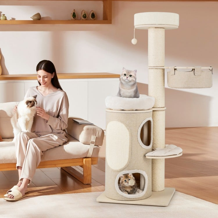 61 Inch Cat Tree for Indoor Cats with 2-stoery Condo and Top Perch, assembled