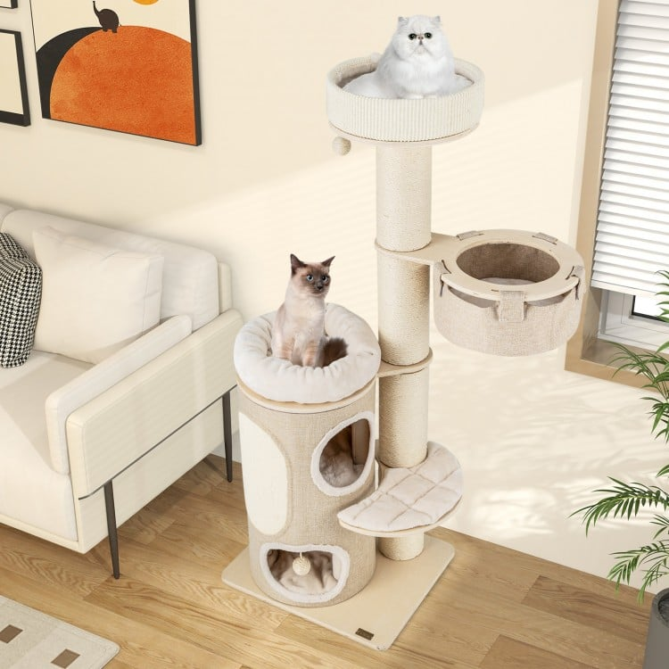 61 Inch Cat Tree for Indoor Cats with 2-stoery Condo and Top Perch, assembled