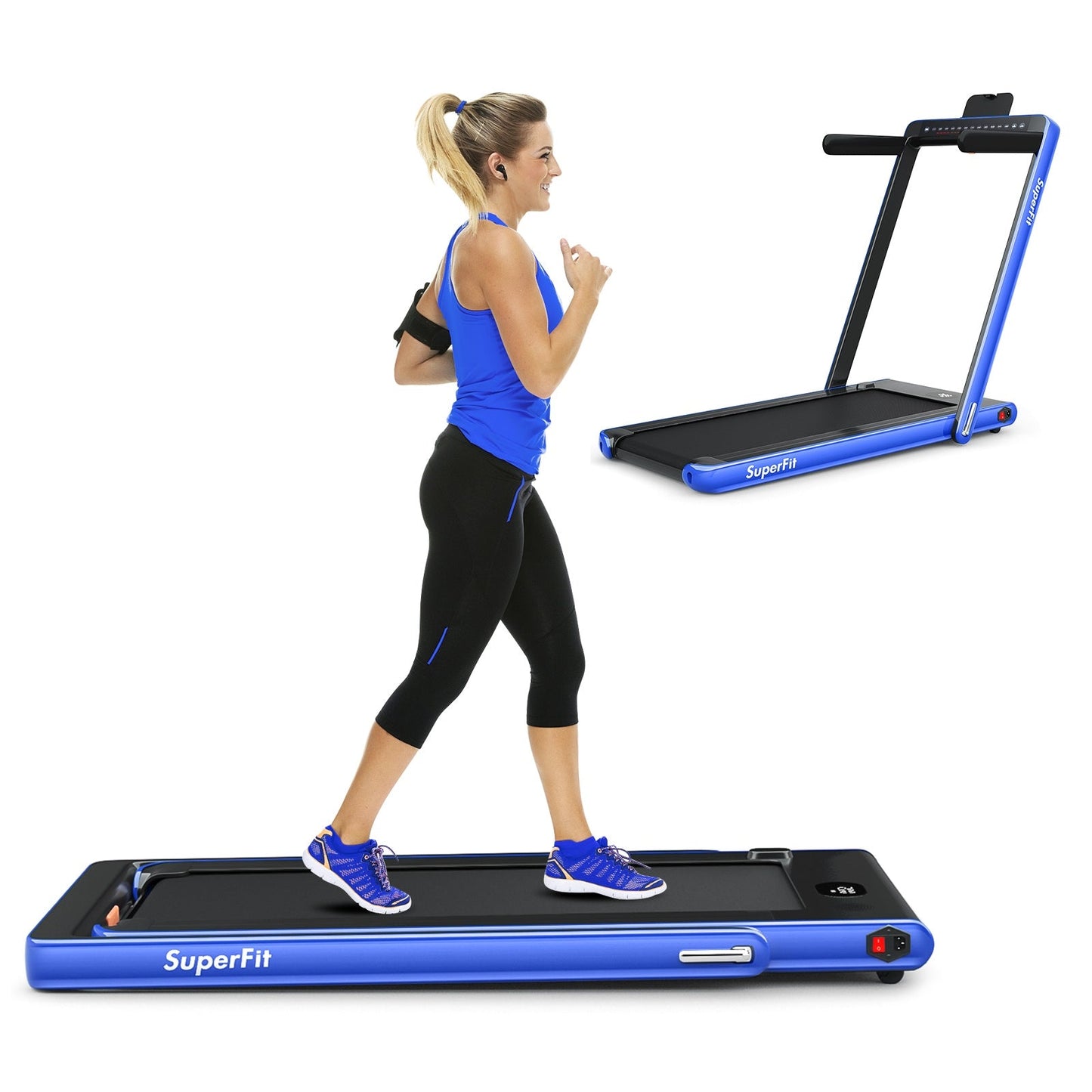 2-in-1 Electric Motorized Health and Fitness Folding Treadmill with Dual Display-Blue (Max265 lbs)
