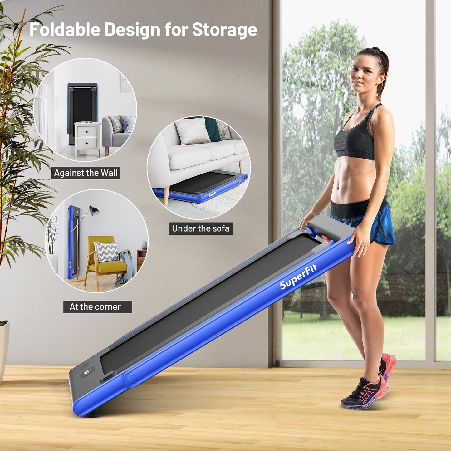 2-in-1 Electric Motorized Health and Fitness Folding Treadmill with Dual Display-Blue (Max265 lbs)