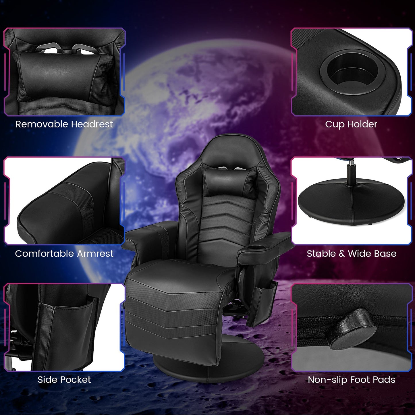 Massage Video Gaming Recliner Chair, OURS HAS GREY TRIM, CLEAN CUSTOMER RETURN, TESTED