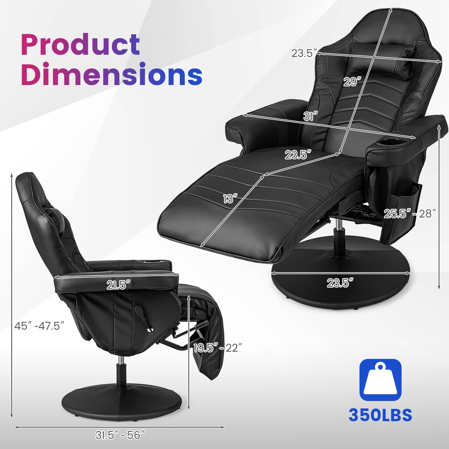Massage Video Gaming Recliner Chair, OURS HAS GREY TRIM, CLEAN CUSTOMER RETURN, TESTED