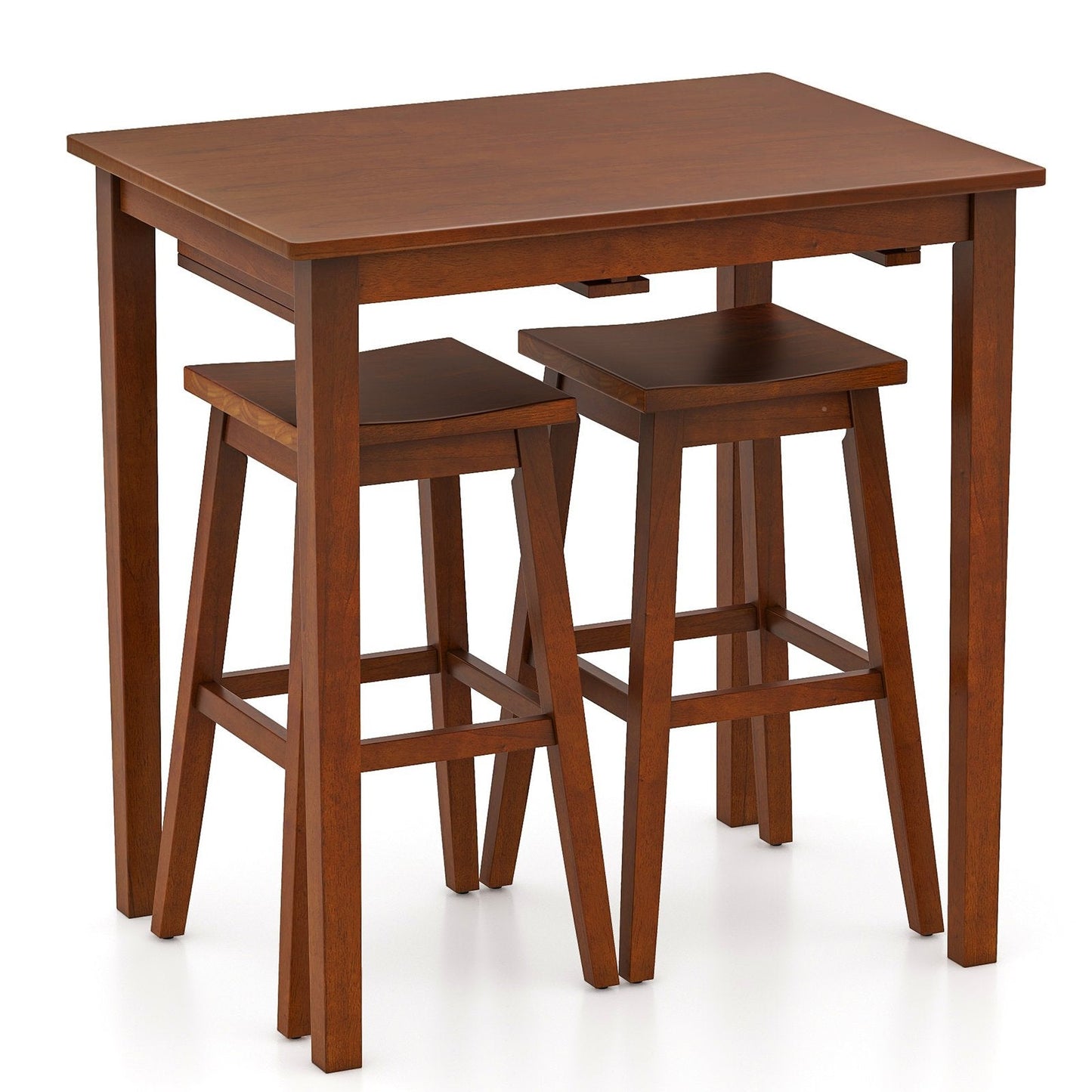 3-Piece Bar Table Set with Pub Table and 2 Saddle Stools-Espresso (Assembled)