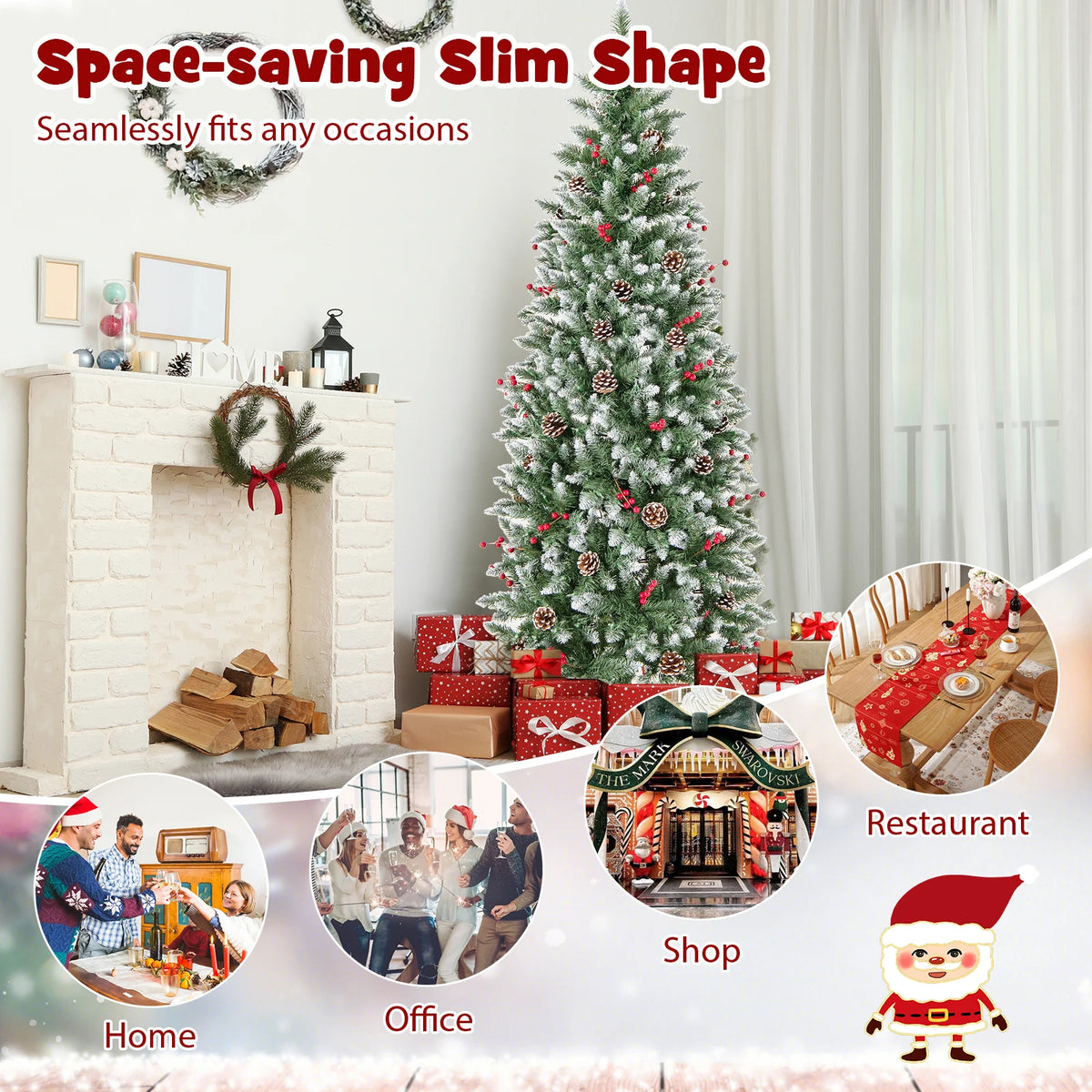 Pre-lit Artificial Pencil Christmas Tree with Pine Cones and Red Berries-6 ft - FINAL SALE