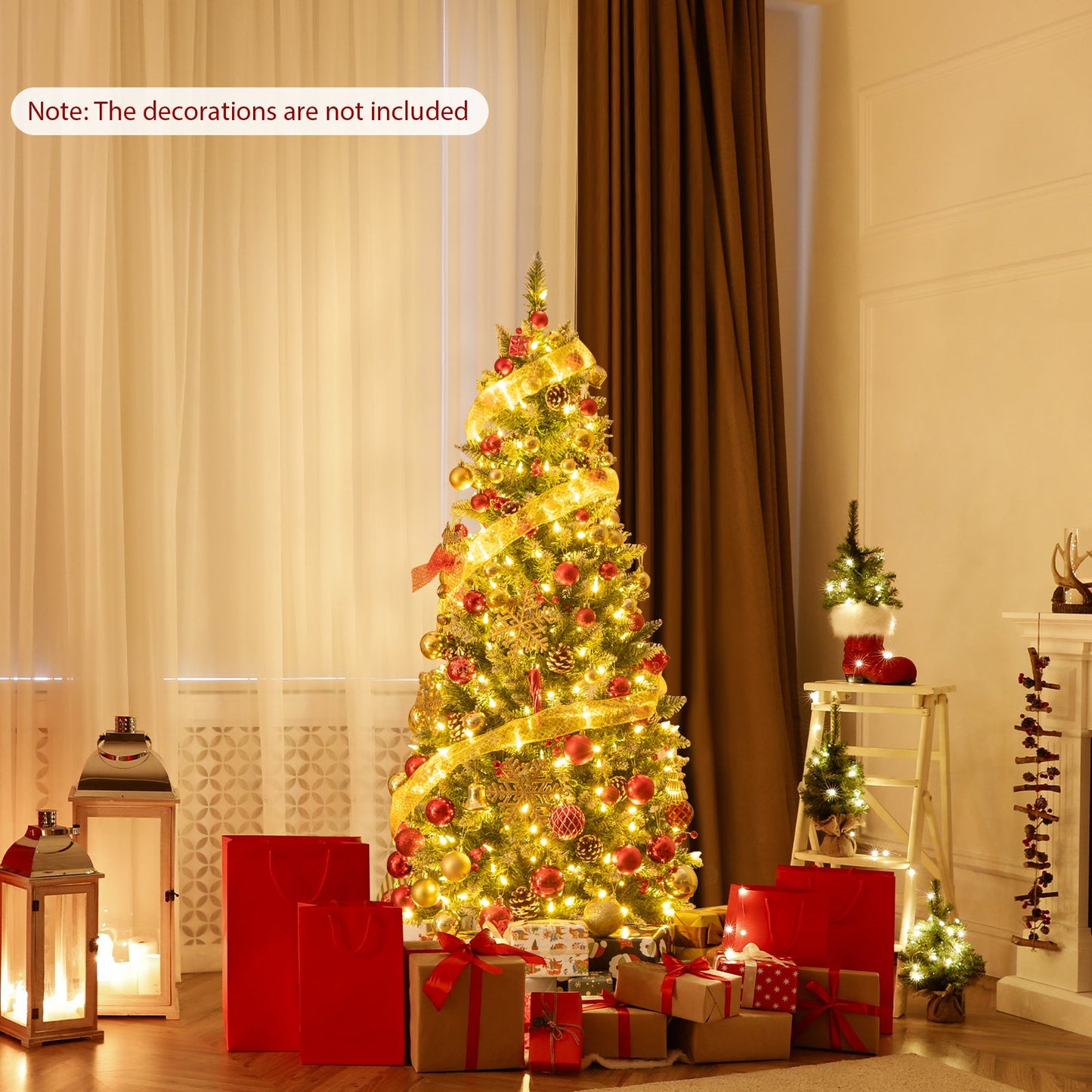 Pre-lit Artificial Pencil Christmas Tree with Pine Cones and Red Berries-5 ft, assembled, final sale