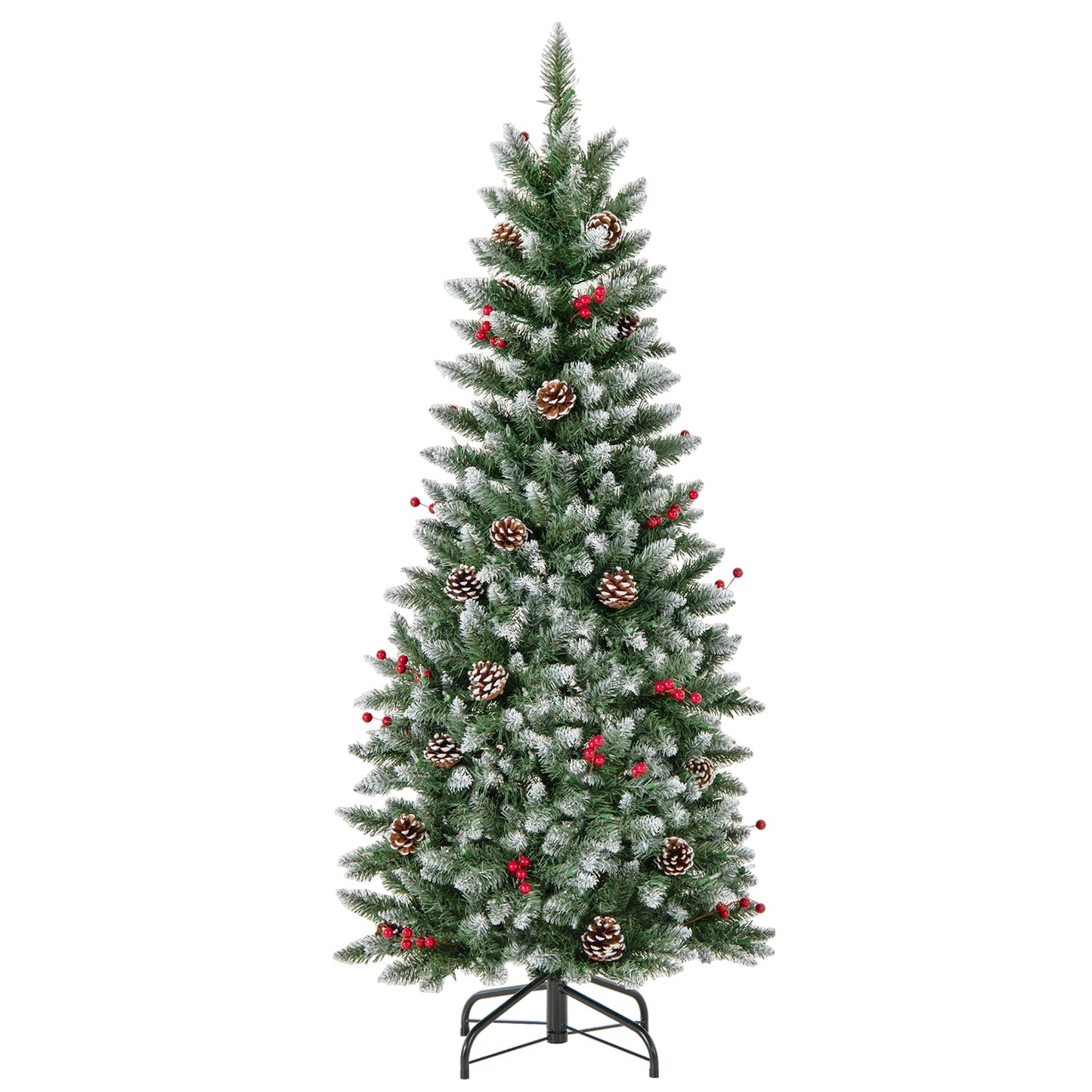 Pre-lit Artificial Pencil Christmas Tree with Pine Cones and Red Berries-5 ft, assembled, final sale