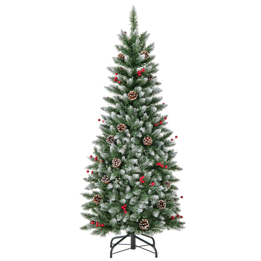 Pre-lit Artificial Pencil Christmas Tree with Pine Cones and Red Berries-5 ft, assembled, final sale