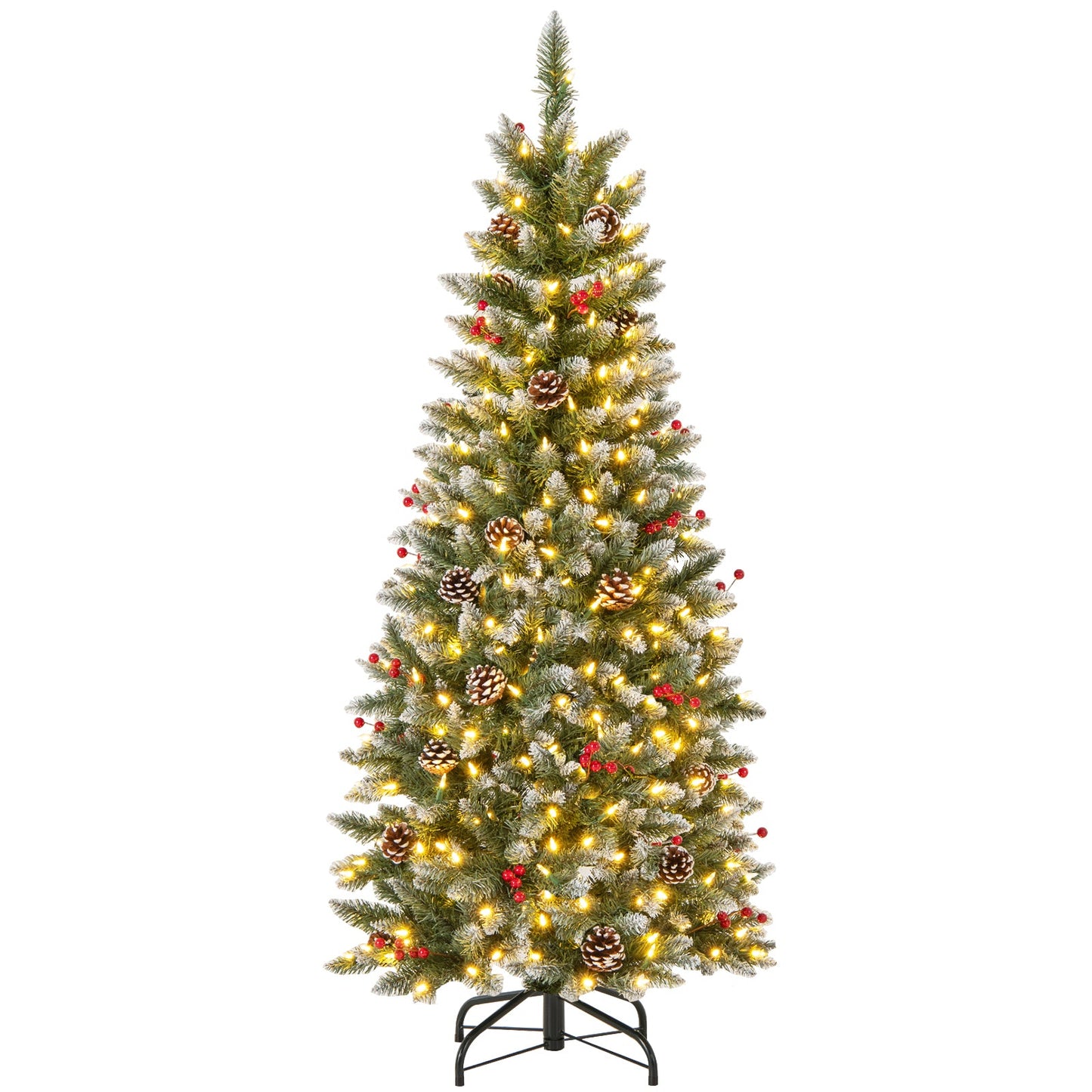 Pre-lit Artificial Pencil Christmas Tree with Pine Cones and Red Berries-5 ft, assembled, final sale