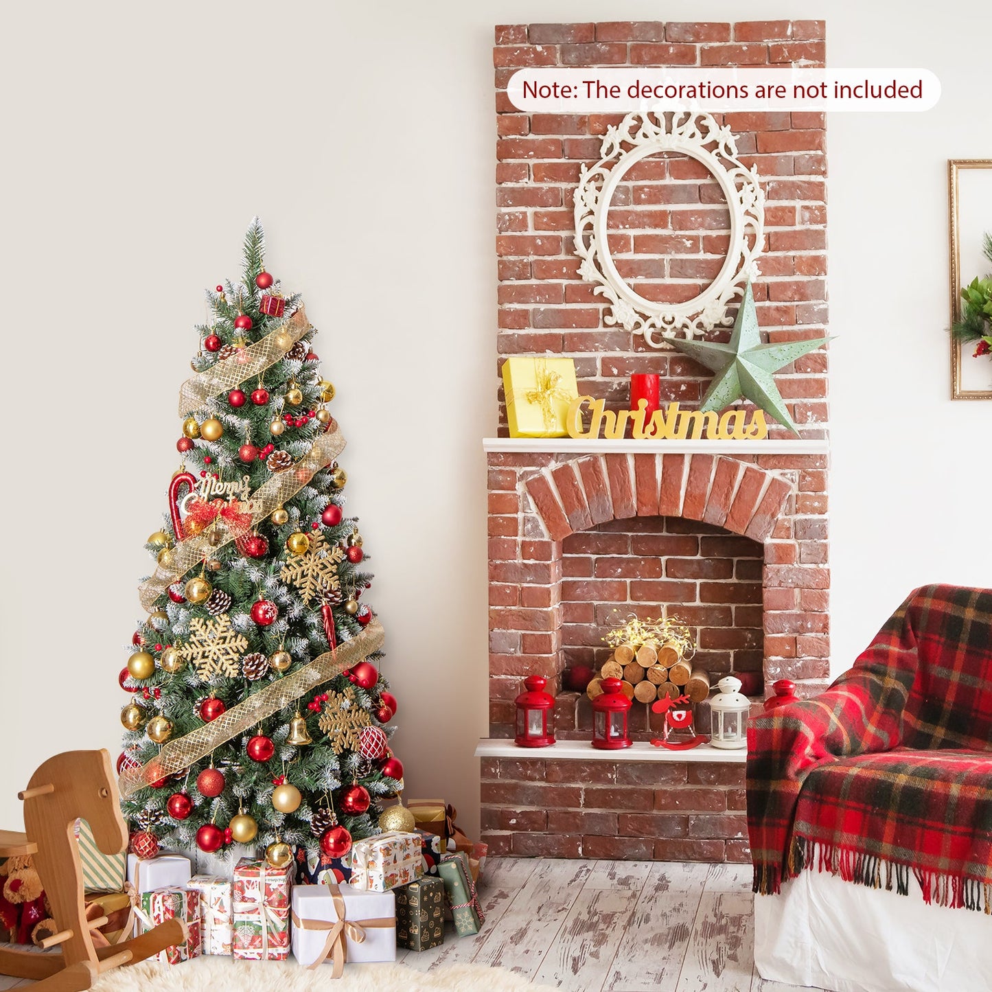 Pre-lit Artificial Pencil Christmas Tree with Pine Cones and Red Berries-5 ft, assembled, final sale