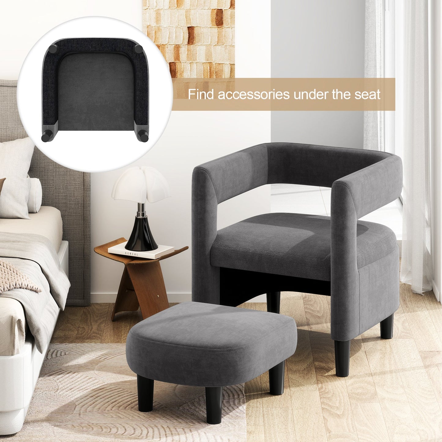 Comfy Accent Armchair with Footrest-Grey
