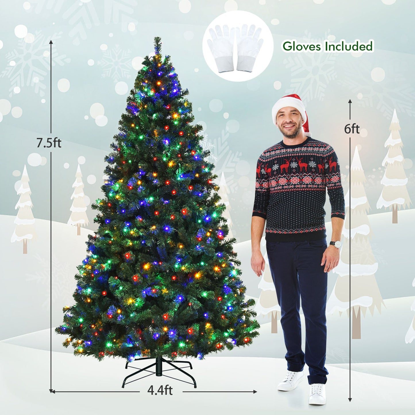 7.5 Feet Pre-Lit Artificial Spruce Christmas Tree with 550 Multicolor Lights , assembled, Final Sale