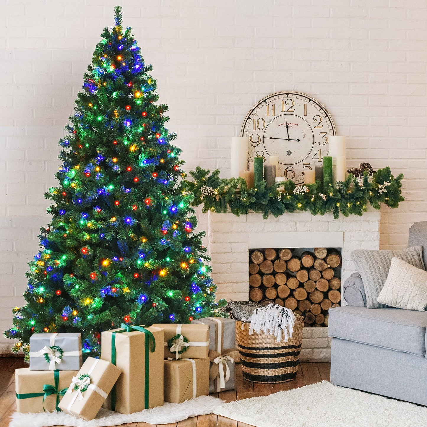 7.5 Feet Pre-Lit Artificial Spruce Christmas Tree with 550 Multicolor Lights , assembled, Final Sale