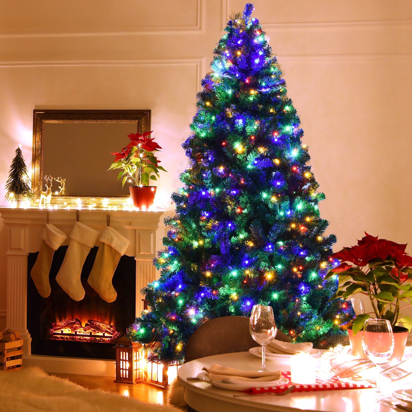 7.5 Feet Pre-Lit Artificial Spruce Christmas Tree with 550 Multicolor Lights , assembled, Final Sale