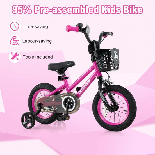 12 Inch Kids Bike with 2 Training Wheels, pink, fully assembled, NO BASKET WITH THIS MODEL