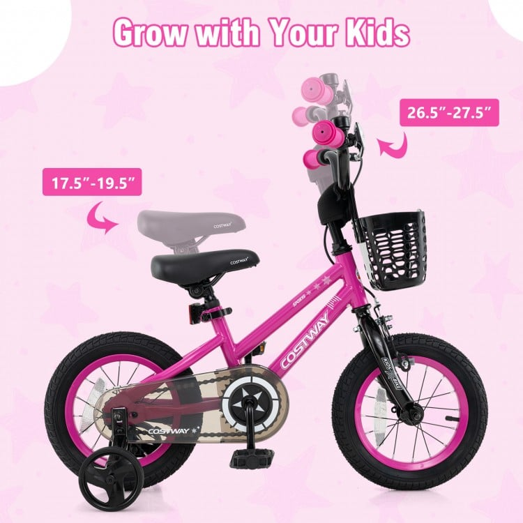 12 Inch Kids Bike with 2 Training Wheels, pink, fully assembled, NO BASKET WITH THIS MODEL