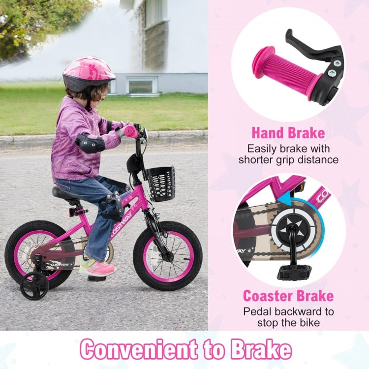 12 Inch Kids Bike with 2 Training Wheels, pink, fully assembled, NO BASKET WITH THIS MODEL