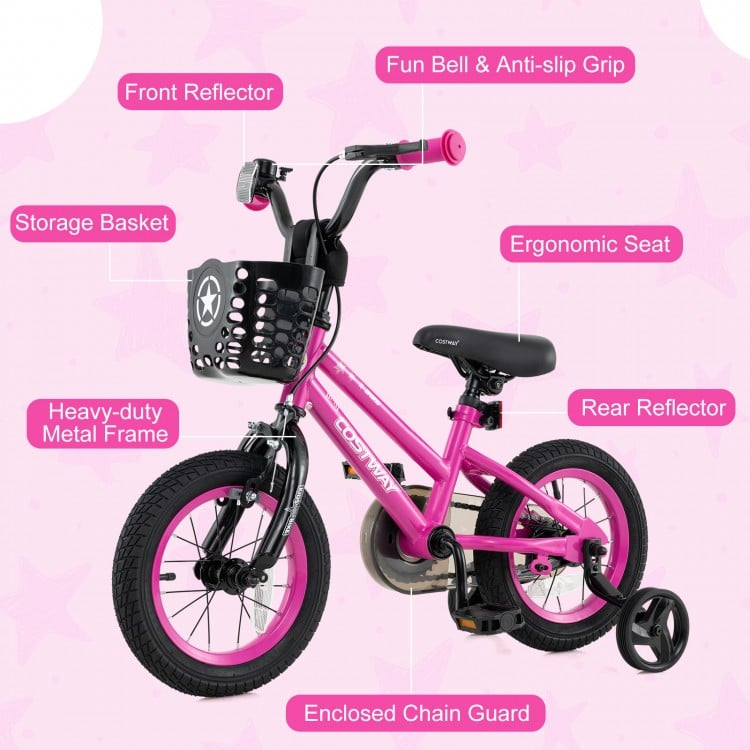 12 Inch Kids Bike with 2 Training Wheels, pink, fully assembled, NO BASKET WITH THIS MODEL