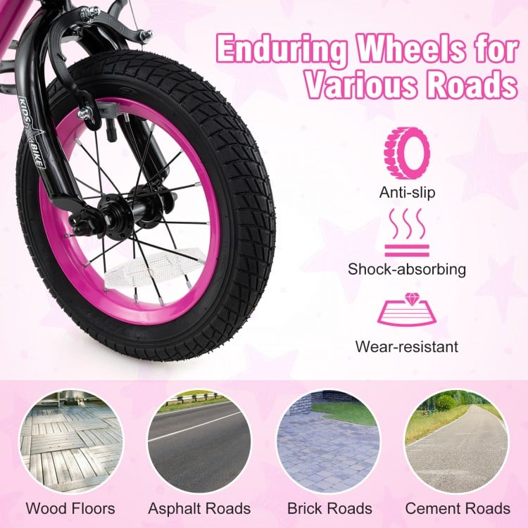 12 Inch Kids Bike with 2 Training Wheels, pink, fully assembled, NO BASKET WITH THIS MODEL