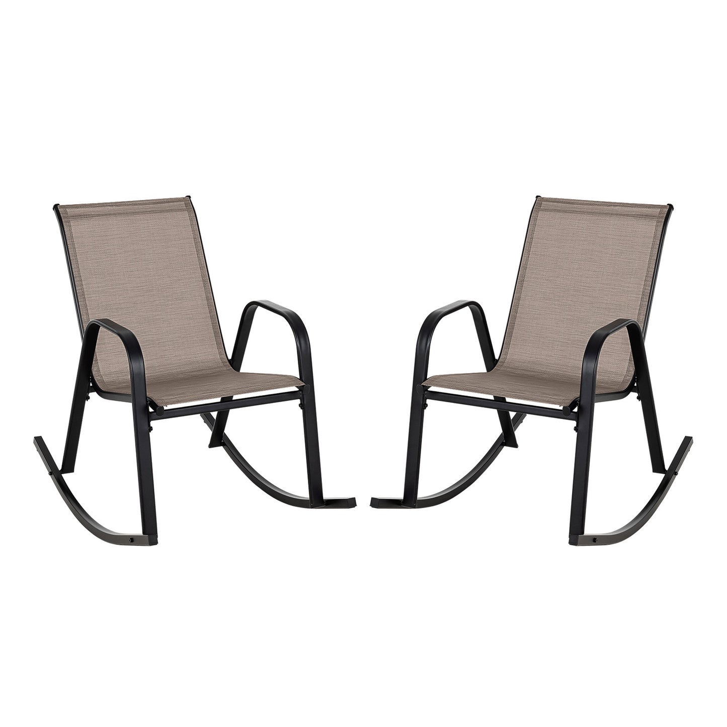 Heavy-Duty Metal Patio Rocking Chair with Breathable Seat Fabric-Brown
