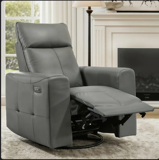 SPECIAL - Weddel 37.2" wide Genuine Leather Modern Power Recliner with Swivel and Glider