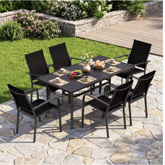63" x 33" Rectangle Metal Patio Dining Table for 6-Black (Scratch and Dent)