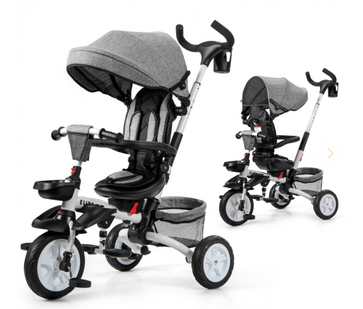 6-in-1 Detachable Kids Baby Stroller Tricycle with Canopy and Safety Harness