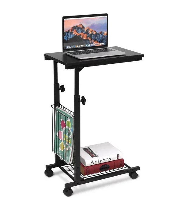 Rolling Height Adjustable Sofa End Side Table