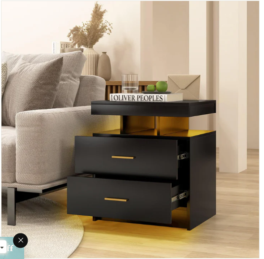 Nightstand, Modern Black Bedside Tables with 2 Storage Drawers (Scratch and Dent)