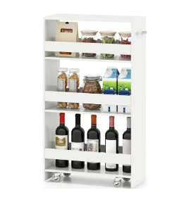 4-Tier Rolling Storage Cart Slim Kitchen Cart on Wheels with Open Shelves and Handle- White (Assembled)