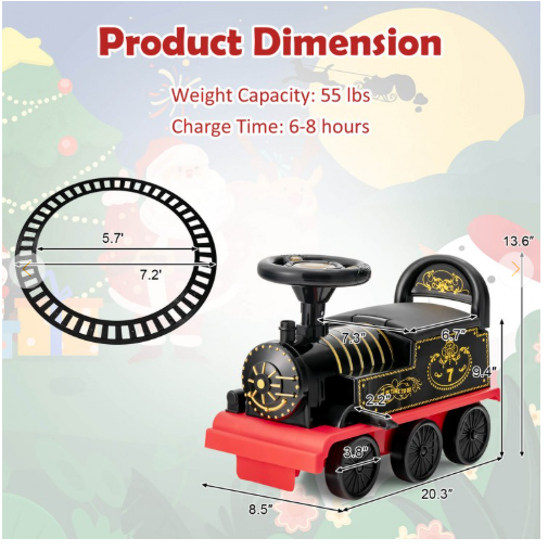 6V Electric Kids Ride On Car Toy Train with 16 Pieces Tracks-Black