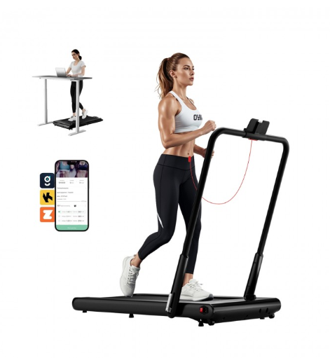 2-in-1 Folding Treadmill with RC Bluetooth Speaker LED Display-Black