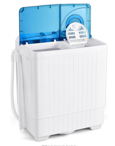 26 LBS Twin Tub Portable Washing Machine with Built-In Drain Pump- Blue/White