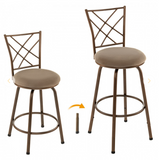 2 Pieces Swivel Pluch Fabrice Cushioned Bar Stool Set-Brown